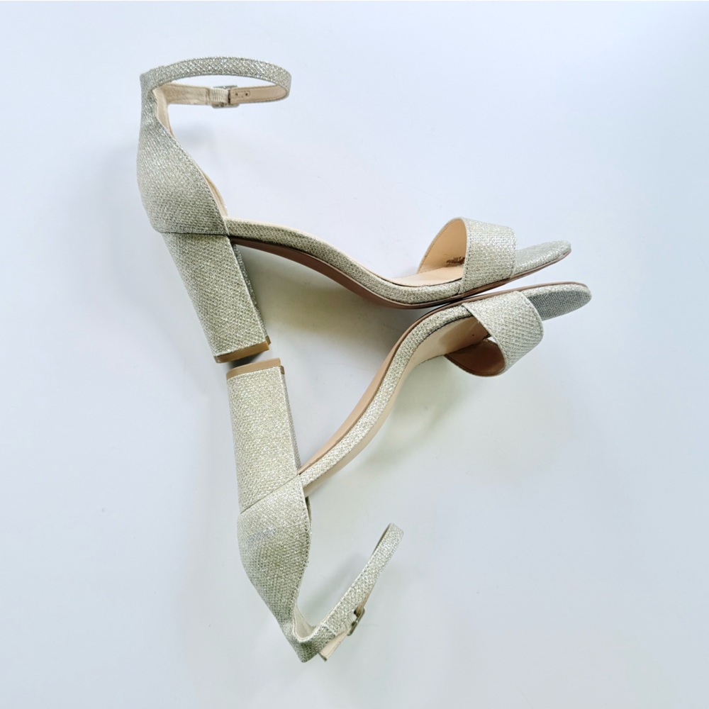 Michael Michael Kors Sascha Silver Glitter High Heel Ankle Strap Sandal 9 - Picture 7 of 15